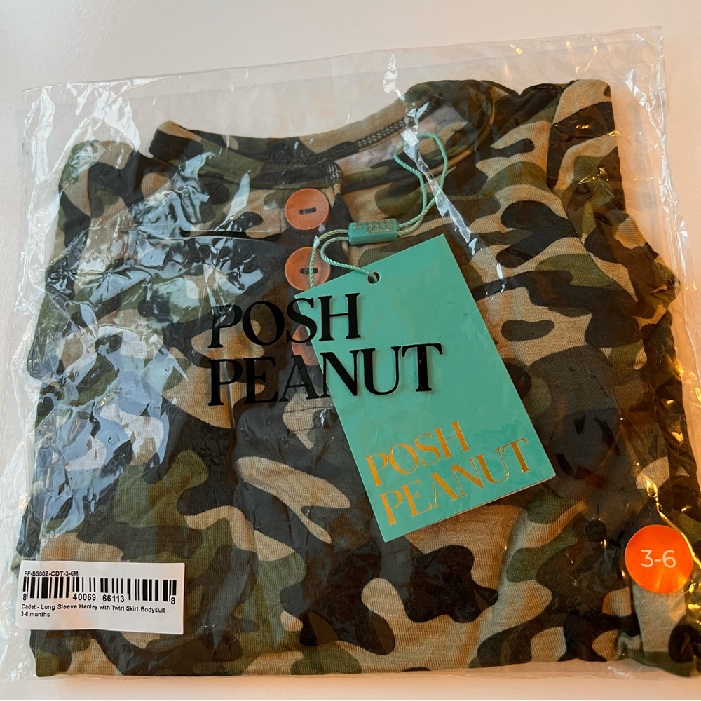 NWT Posh Peanut Cadet Long Sleeve Henley Twirl Skirt Bodysuit size 3-6 months - Picture 2 of 3